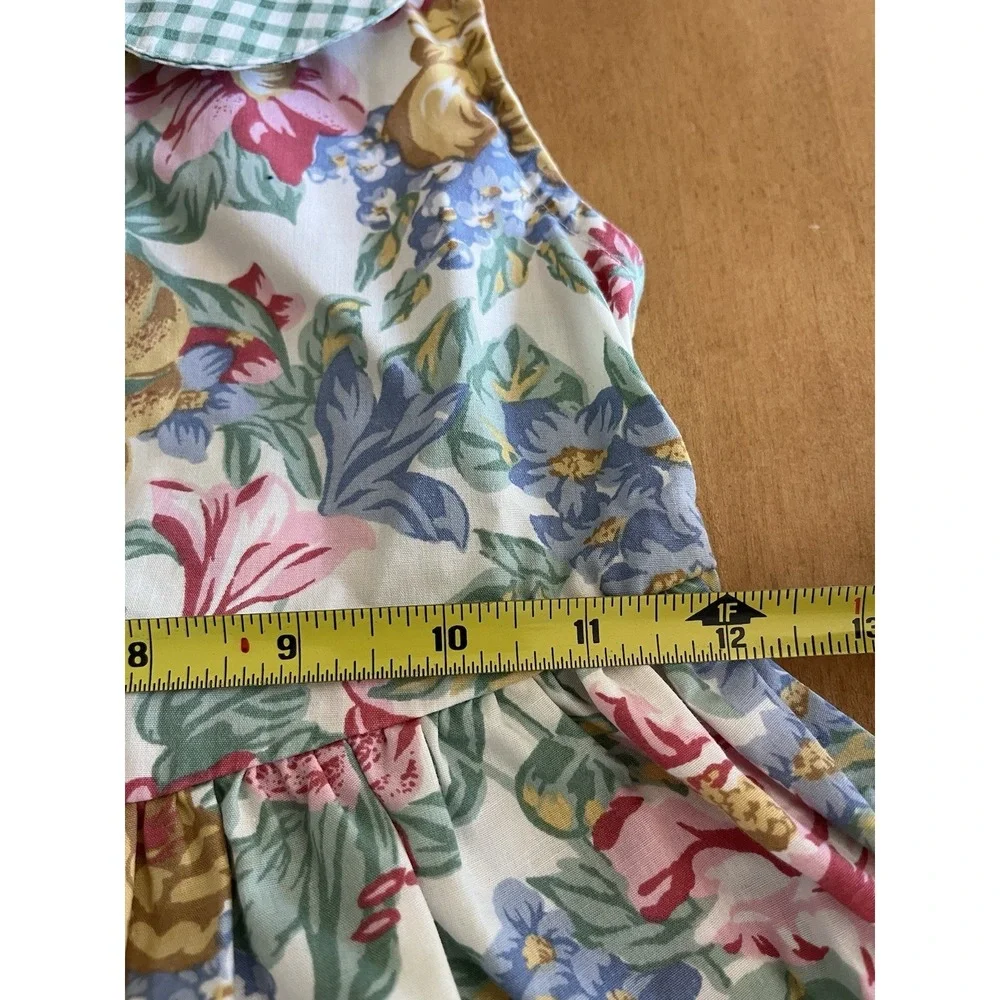 Vintage Rachel's Kids‎ Floral Gingham Peter Pan Collar Dress Sz 6X Green Plaid
